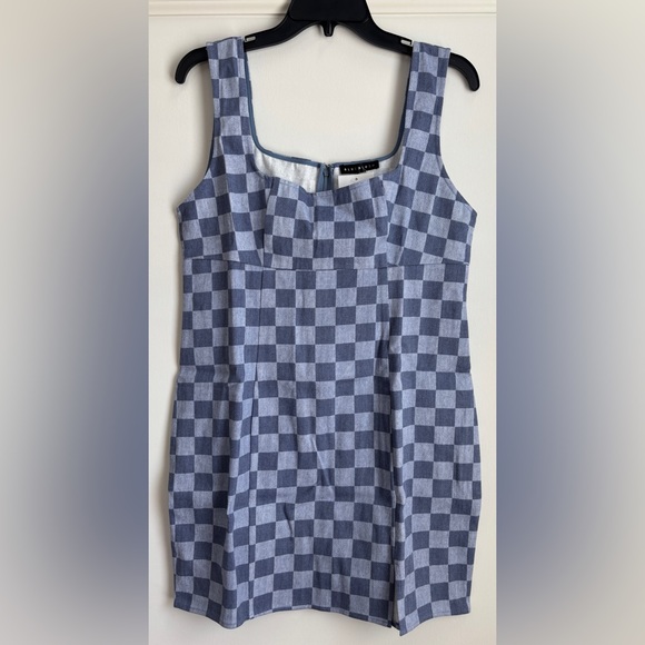 Blue Blush Dresses & Skirts - NWT Blue Blush Denim Checkered Mini Dress Size Large Square Neckline Sleeveless
